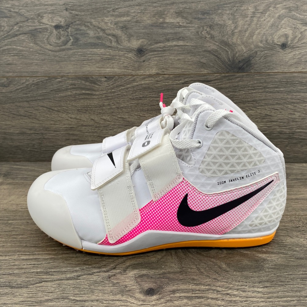 Nike Zoom Javelin Elite 3 Track Spikes Mens 10.5 White Pink AJ8119-101 Straps